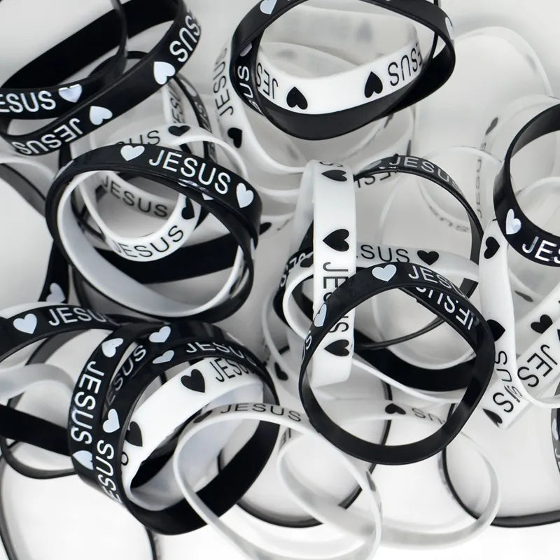 10 Pulseiras de silicone "Eu amo Jesus"